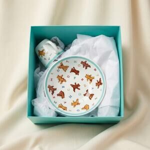 Vintage Tiffany & Co Porcelain Alphabet Bear 3 Piece Child Dish Set WITH Box